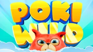 Tampilan layar permainan slot Poki Wild dengan grafis yang cerah dan simbol-simbol menarik.