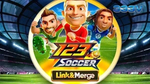Tampilan antarmuka permainan slot 123 Soccer Link&Merge dengan elemen sepak bola