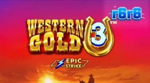 Tampilan visual slot Western Gold 3 dengan latar belakang ngarai dan simbol koboi.