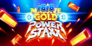 Tampilan visual futuristik slot Massive Gold Power Staxx dengan simbol emas dan latar belakang galaksi
